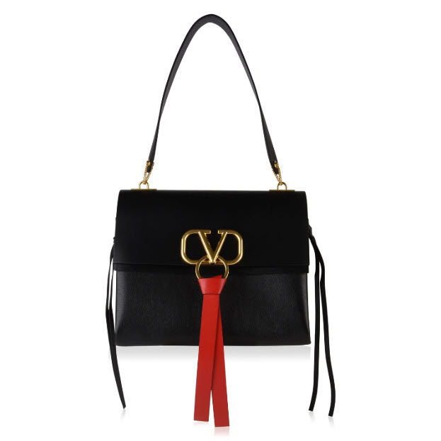 Valentino Garavani V Ring Small Leather & Karung Shoulder Bag