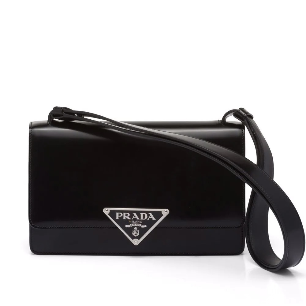 Triangle Leather Shoulder Bag in Black - Prada