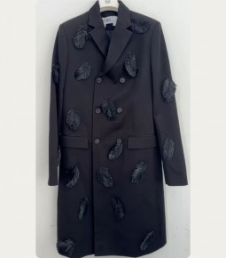 Loewe X howl’s moving castle double breasted wool-blend feather coat with Loewe original hanger