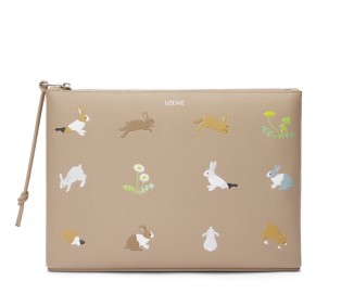 LOEWE x Suna Fujita bunny Oblong zip top pouch in nappa calfskin