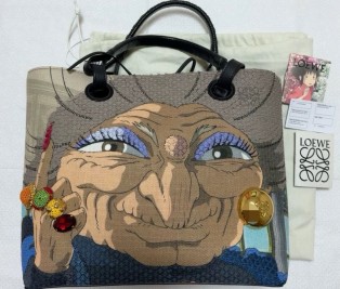 LOEWE X SPIRITED AWAY Canvas Calfskin Yubaba Print Small Anagram Tote Multicolor