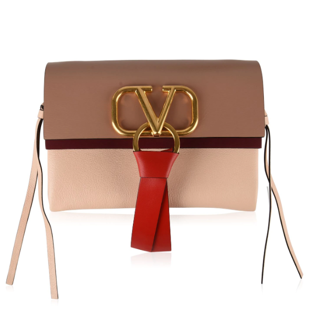 Valentino Rose Cannelle V-Ring Leather Shoulder Bag