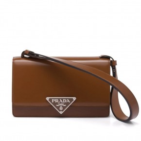 Prada Emblème brushed leather bag in Tobacco with triangle logo